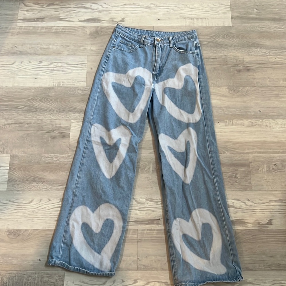 SHEIN High Waist Heart Print Wide Leg Jeans